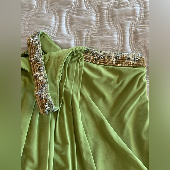 BCBG MaxAzria mini dress one shoulder, olive sz4 gold/silver embellishedLike new - Picture 4 of 12